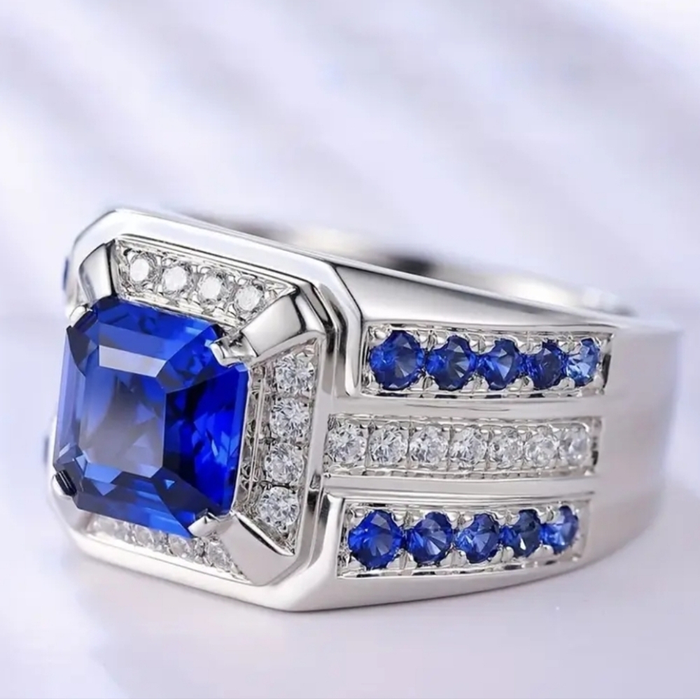 Sapphire Diamond Men's Ring Sz 9